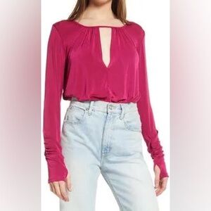 Free People Women's Black Kaya Long-Sleeve Bodysuit Size